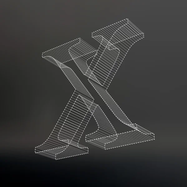 De letter. Veelhoekige brief. Laag poly model. De drie-dimensionale Maas. Volume mesh karakter. — Stockvector