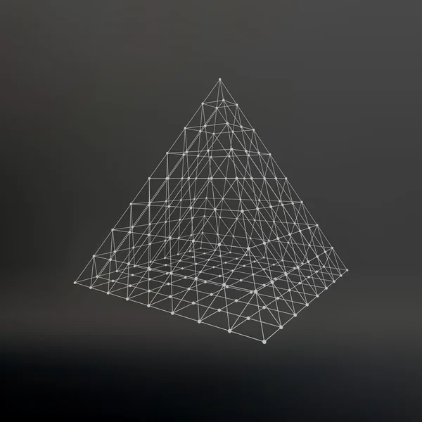 Wireframe mesh Polygonal pyramid. Pyramid of the lines connected points. Atomic lattice. Driving a constructive solution of the pyramid. Vector Illustration EPS10. — 스톡 벡터