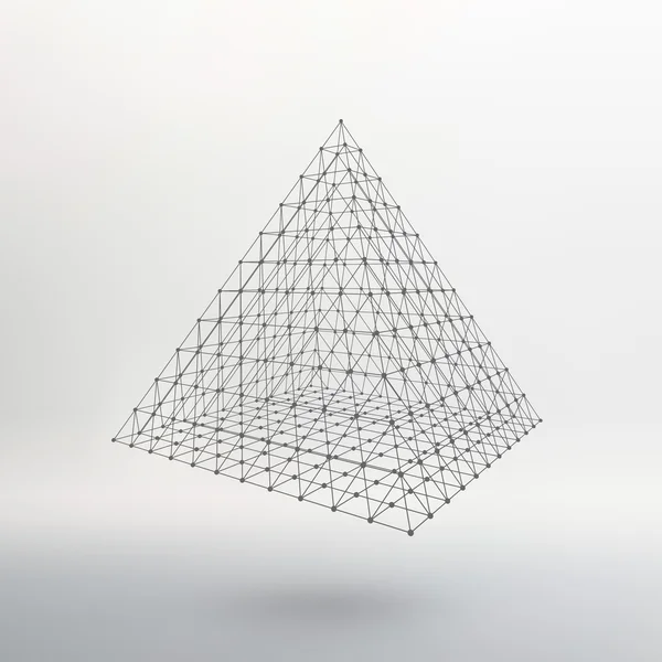 Wireframe mesh Polygonal pyramid. Pyramid of the lines connected points. Atomic lattice. Driving a constructive solution of the pyramid. Vector Illustration EPS10. — Wektor stockowy