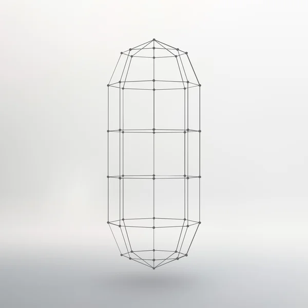 Wireframe mesh Polygonal capsule. The capsule of the lines connected dots. Atomic lattice. Driving constructive solution tank. Vector Illustration EPS10. — Stock vektor