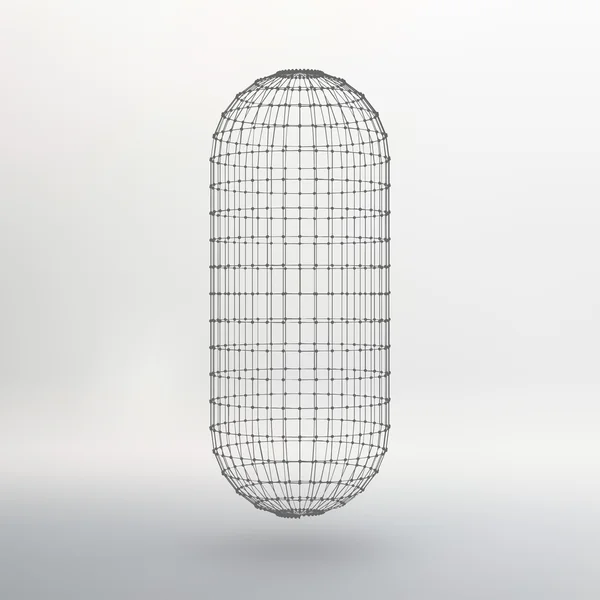 Wireframe mesh Polygonal capsule. The capsule of the lines connected dots. Atomic lattice. Driving constructive solution tank. Vector Illustration EPS10. — 图库矢量图片