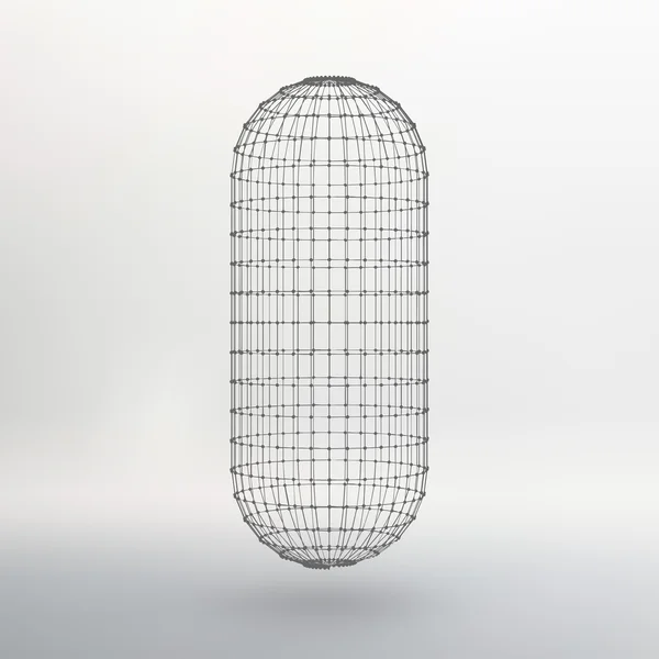 Wireframe mesh Polygonal capsule. The capsule of the lines connected dots. Atomic lattice. Driving constructive solution tank. Vector Illustration EPS10.