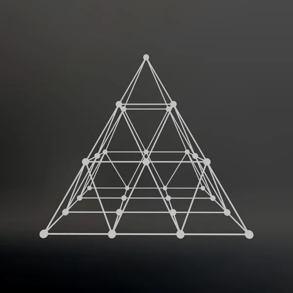 Malla Wireframe Pirámide poligonal. Pirámide de las líneas conectadas puntos. Rejilla atómica. Conducir una solución constructiva de la pirámide. Ilustración vectorial EPS10 . — Archivo Imágenes Vectoriales