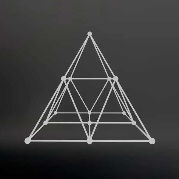 Wireframe mesh Polygonal pyramid. Pyramid of the lines connected points. Atomic lattice. Driving a constructive solution of the pyramid. Vector Illustration EPS10. — 스톡 벡터