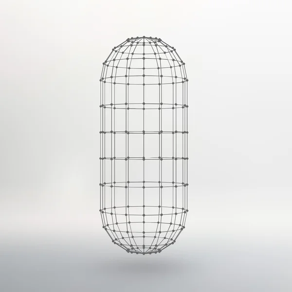 Wireframe mesh Polygonal capsule. The capsule of the lines connected dots. Atomic lattice. Driving constructive solution tank. Vector Illustration EPS10. — 图库矢量图片