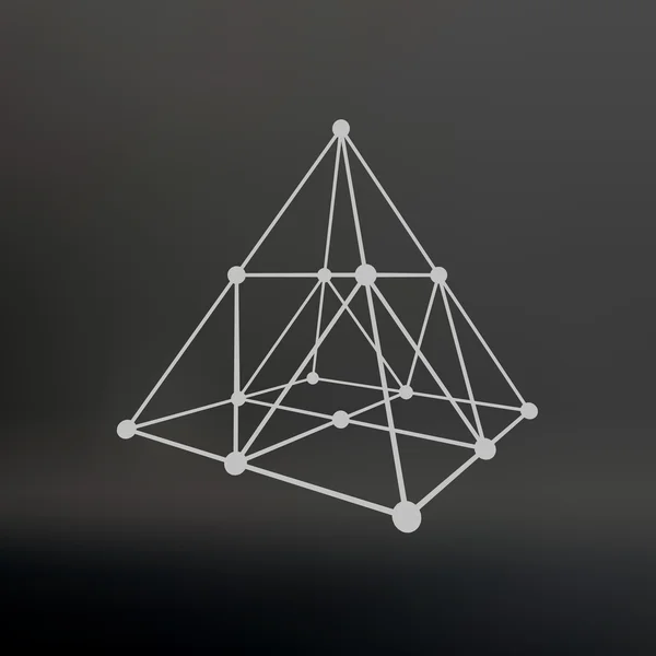 Wireframe mesh Polygonal pyramid. Pyramid of the lines connected points. Atomic lattice. Driving a constructive solution of the pyramid. Vector Illustration EPS10. — ストックベクタ