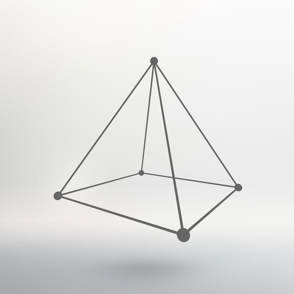 Wireframe mesh Polygonal pyramid. Pyramid of the lines connected points. Atomic lattice. Driving a constructive solution of the pyramid. Vector Illustration EPS10.