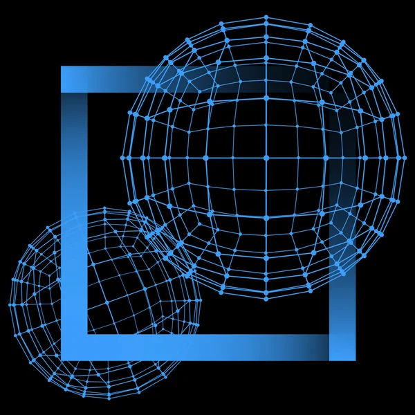 Fond polygonal en maille. Portée des lignes et des points. Balle des lignes connectées aux points. Réseau moléculaire. La grille structurelle des polygones . — Image vectorielle