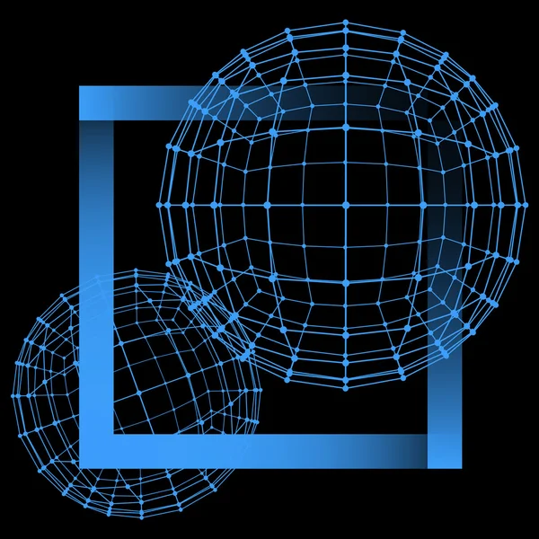 网格多边形背景。线条和点的范围。球线的连接点。分子格。多边形的结构网格. — 图库矢量图片
