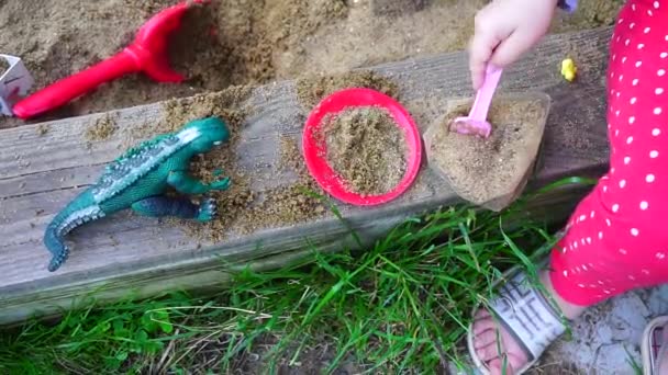 Ein Kind spielt im Sandkasten — Stockvideo