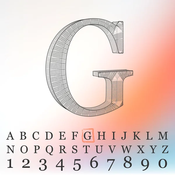 Vektor illustration av bakgrundsbild. Typsnitt av Mesh månghörnigt. Wire frame kontur alfabet — Stock vektor