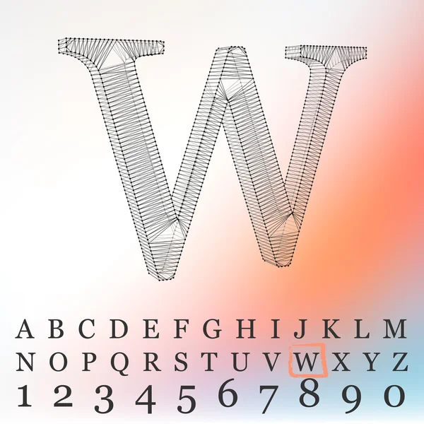 Vektor illustration av bakgrundsbild. Typsnitt av Mesh månghörnigt. Wire frame kontur alfabet — Stock vektor