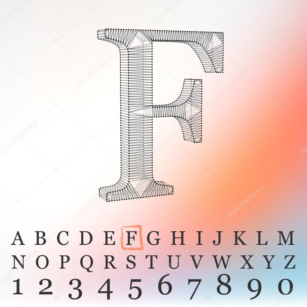 Vector illustration of letter  background. Fonts of Mesh polygonal. Wire frame contour alphabets