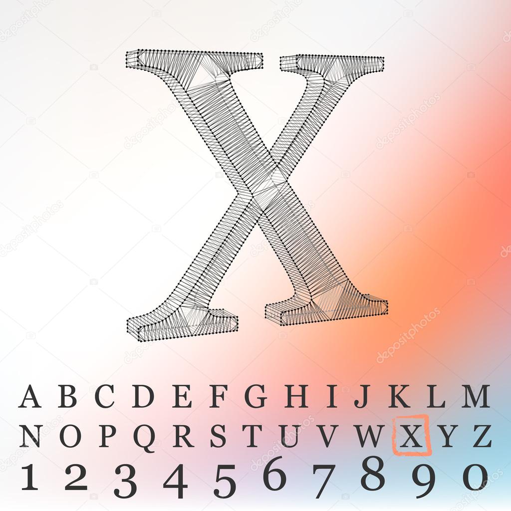 Vector illustration of letter  background. Fonts of Mesh polygonal. Wire frame contour alphabets