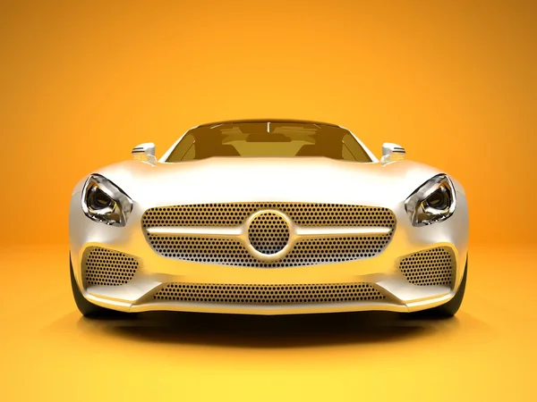 Voiture de sport vue de face. L'image d'une voiture blanche sportive sur fond doré . — Photo