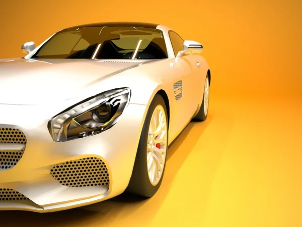 Sports car front view. The image of a sports white car on a gold background. — Stock Photo, Image