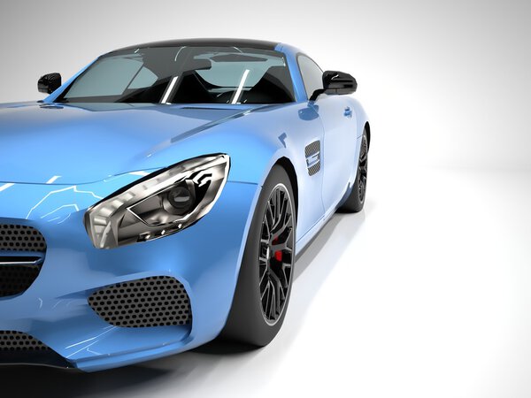 Sports car front view. The image of a sports blue car on a white background.