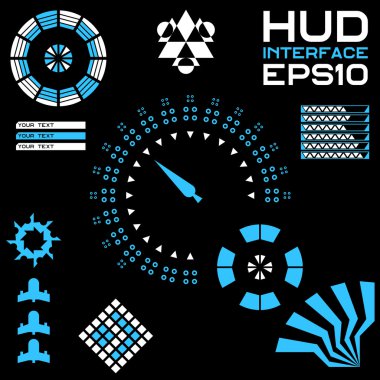 Soyut gelecek, konsept vektör fütüristik mavi sanal grafik dokunmatik arayüzü HUD. Web, site, mobil uygulamalar için siyah arkaplan, tekno, çevrimiçi tasarım, iş, gui, ui.