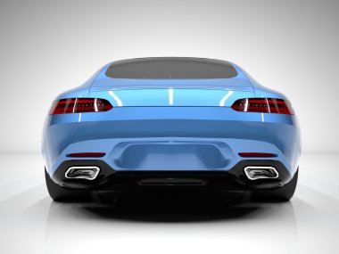 Sports car rear view. The image of a sports blue car on a white background.