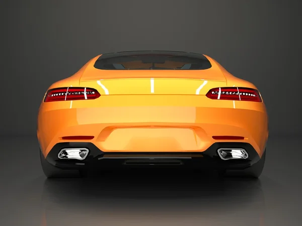 Sports car rear view. The image of a sports gold car on a gray background. — Stok fotoğraf