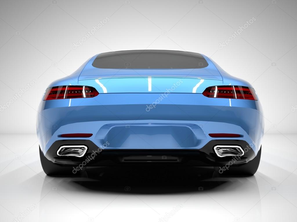 Sports car rear view. The image of a sports blue car on a white background.