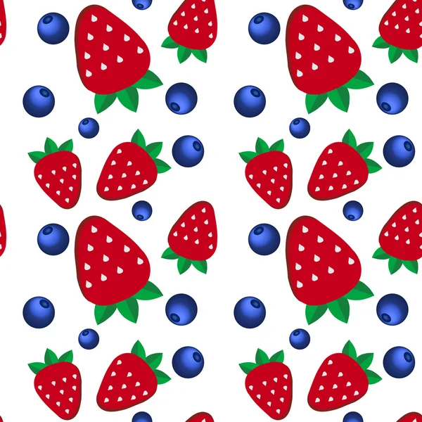 Background  fresh strawberries and blueberriesof in flat style. Design template for vegetarian food and restaurant menu — Stock vektor