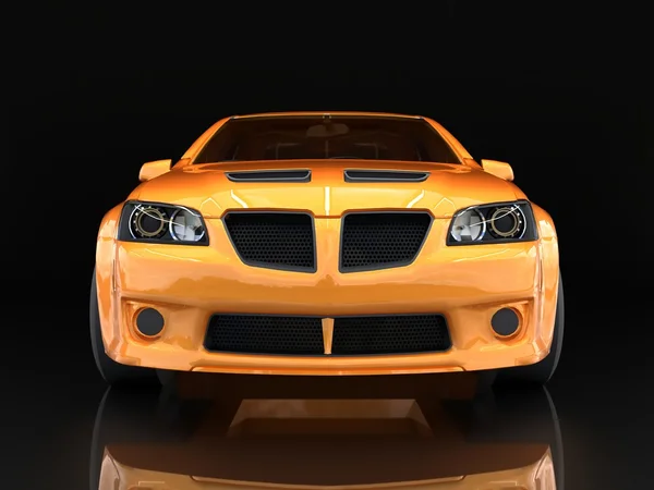 Sports car front view. The image of a sports gold car on a black background. — Stock Photo, Image