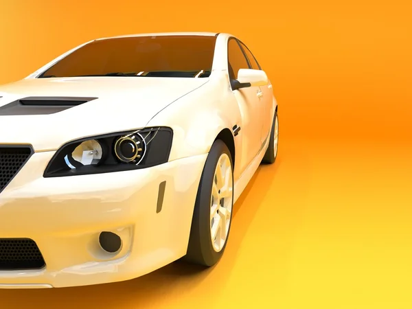 Sportbil framifrån. Bilden av en vit sportbil på guld bakgrund. — Stockfoto