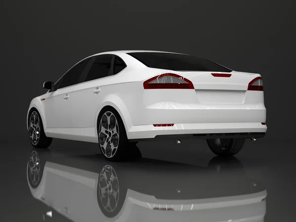 Auto Rückansicht. das Bild eines weißen Autos auf grauem Hintergrund. — Stockfoto