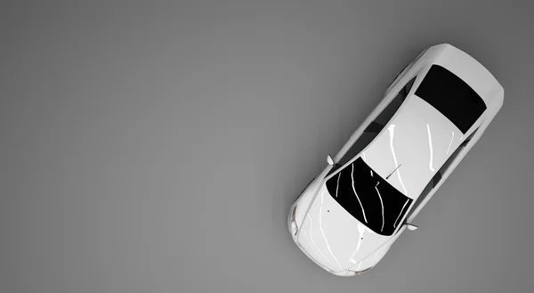 Car top view. The image of a white car on a gray background. — Stock Photo, Image