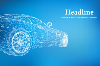 3D araba modelinin soyut yaratıcı konsept vektör arka planı. Spor araba..