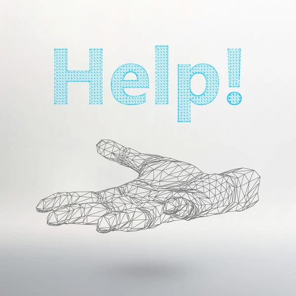 The inscription - Help. Molecular lattice. Structural mesh of polygons on a white background. The hand holds the word Stock Illustration