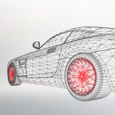 3D araba modelinin soyut yaratıcı konsept vektör arka planı. Spor araba..