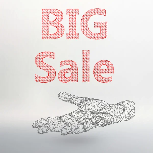 Vector illustration of big sale. Molecular lattice. Structural mesh of polygons on a white background. — Stock vektor