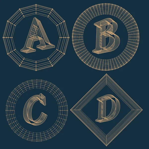 Vector illustration of letter . Fonts of Mesh polygonal. Wire frame contour alphabets. Abstract creative concept vector logo. — 스톡 벡터