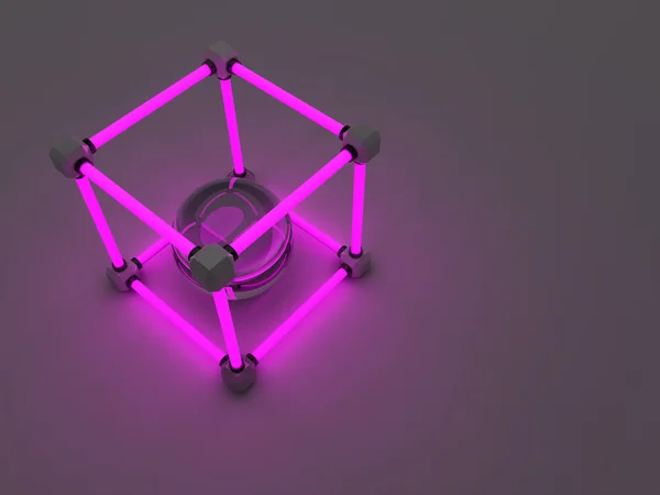 Leuchtende Würfel aus Leuchtstoffröhren. abstrakte Zusammensetzung geometrischer Verarbeitungsanlagen. — Stockfoto