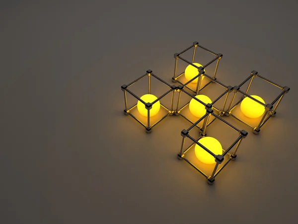 蛍光灯の光るキューブ。幾何学的な処理施設の抽象的な構成. — ストック写真
