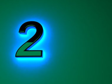 Parlak mavi ışık siyah rakam. Mavi neon kızdırma. Siyah parlak rakam. Ayrı bir mektup. Raster illüstrasyon.