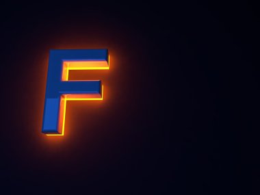 Aydınlık ateşli mavi mektuplardan. Turuncu parlamayı. Mavi parlak yazı tipi. Ayrı mektup. Raster illüstrasyon.