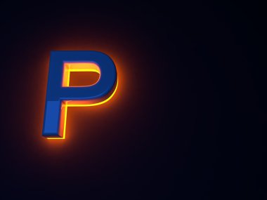 Aydınlık ateşli mavi mektuplardan. Turuncu parlamayı. Mavi parlak yazı tipi. Ayrı mektup. Raster illüstrasyon.