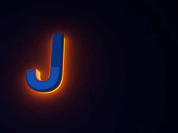 Luminous fiery blue letters. Orange glow. Blue shiny font. Separate letters. Raster illustration. — Stock Photo, Image