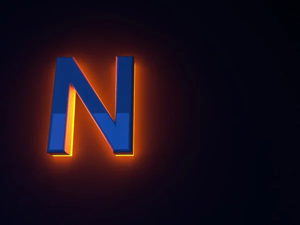 Leuchtend feurig blaue Buchstaben. Orangefarbener Schein. blau glänzende Schrift. separate Buchstaben. Raster-Illustration. — Stockfoto
