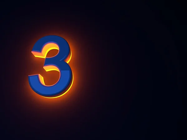 Illuminated fiery light blue figure. Orange glow. Blue shiny digits. A separate letter. Raster illustration. — Stock Photo, Image