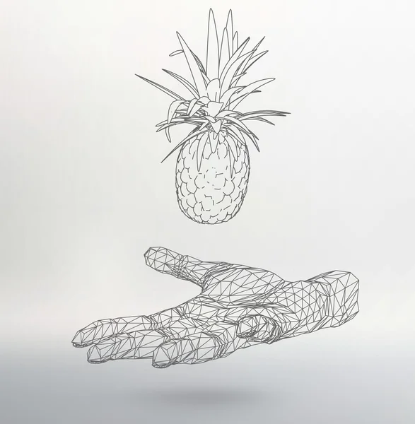 Abstract geometrical background. Pineapple on hand from lines, molecular lattice. — Stok Vektör