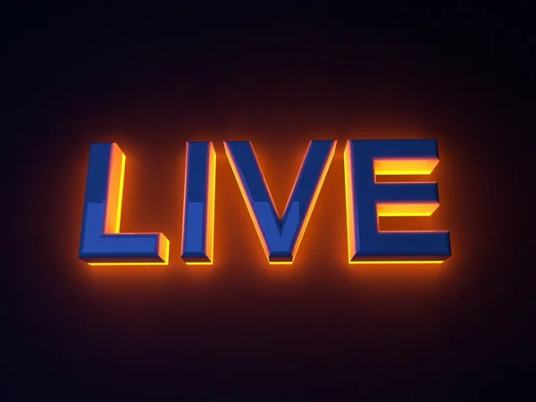 Parlak ışıklı işaret Live. Turuncu neon glow. — Stok fotoğraf