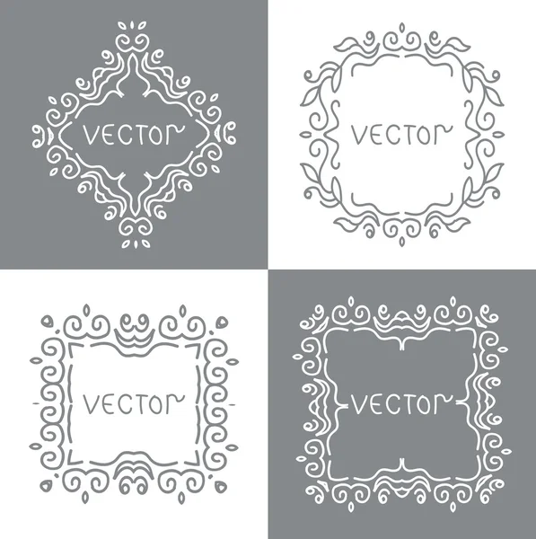 Marcos de contorno floral y bordes. Monograma estilo mono línea. Elemento de diseño vectorial . — Vector de stock