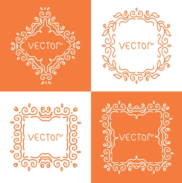 Floral outline frames and borders. Vector mono line graphic design templates. — Stock Vector