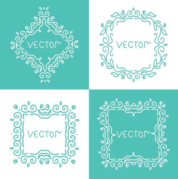 Marcos de contorno floral y bordes. Monograma estilo mono línea. Elemento de diseño vectorial . — Vector de stock