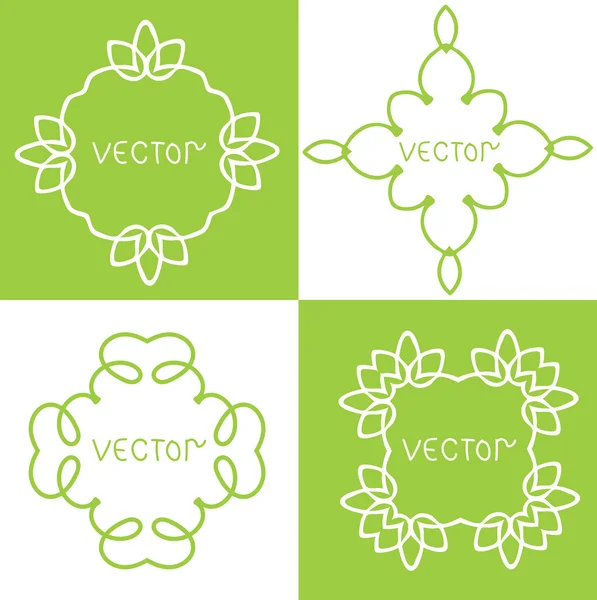 Floral outline frames and borders. Vector mono line graphic design templates. — Stock Vector