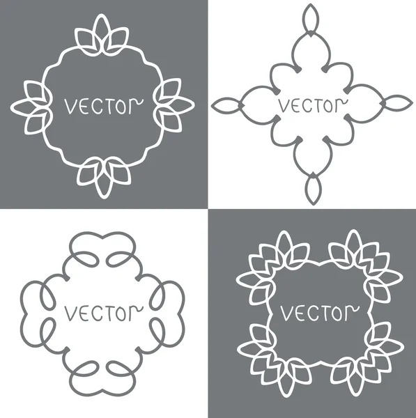 Blommig disposition ramar och gränser. Vector mono-line grafisk designmallar. — Stock vektor